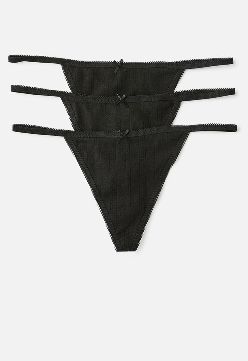 Cotton On - Cotton pointelle g string brief 3 pack - black