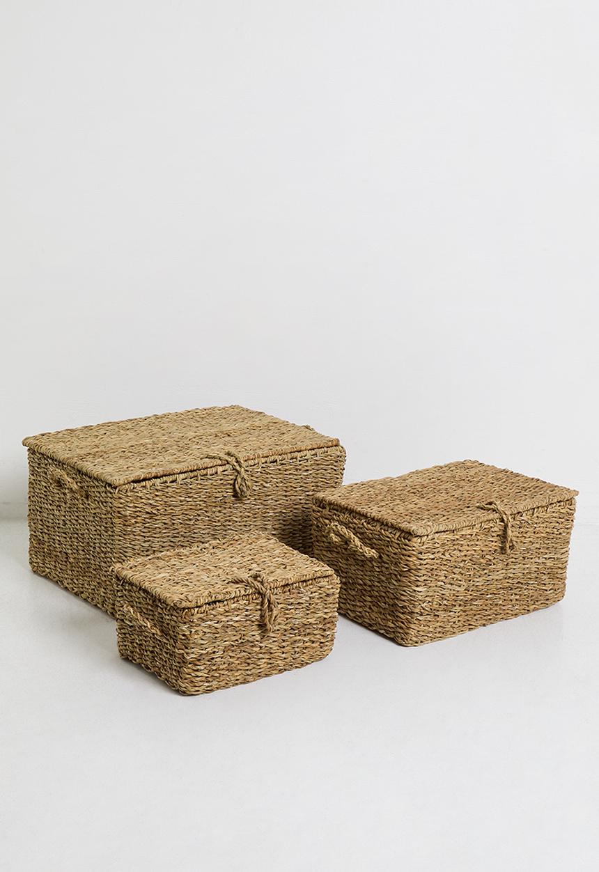 Storage Solutions - 3Pc Handwoven Seagrass Basket Set W Iron Frame