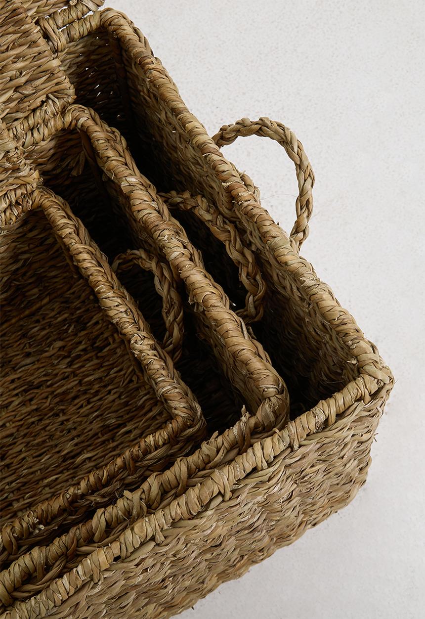 Storage Solutions - 3Pc Handwoven Seagrass Basket Set W Iron Frame