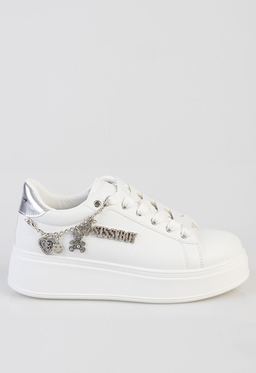 SISSY BOY - Tatum sneaker with removable chain  - white silver