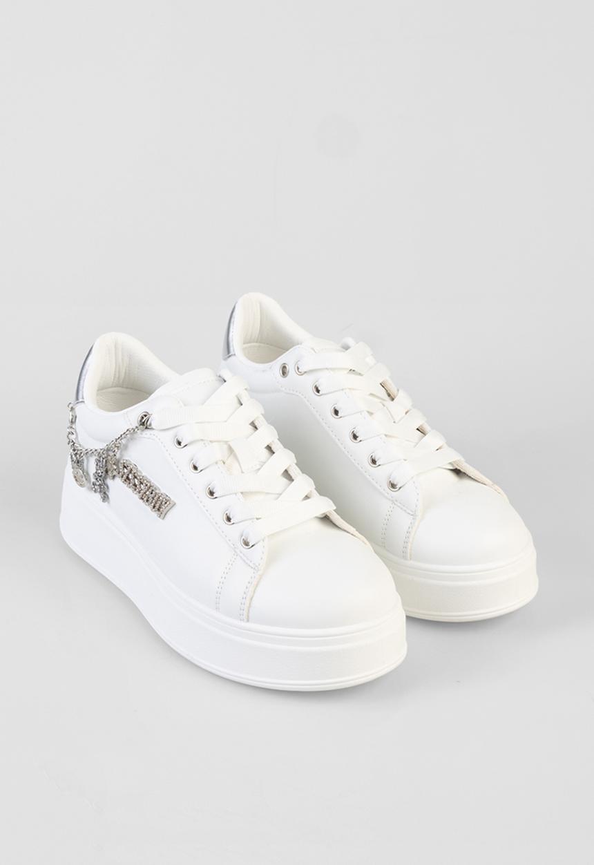 SISSY BOY - Tatum sneaker with removable chain  - white silver