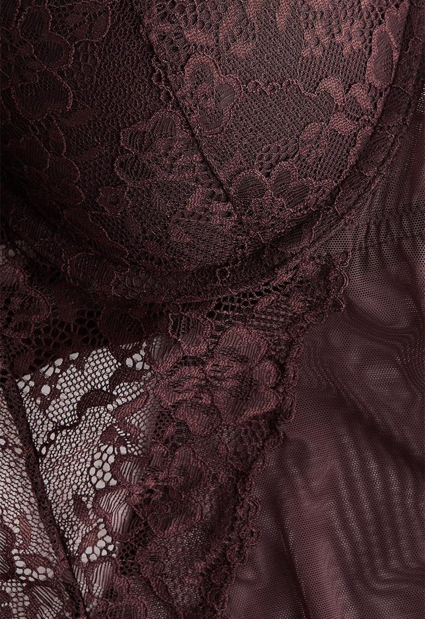 H&M - Lace push-up thong body - dark brown