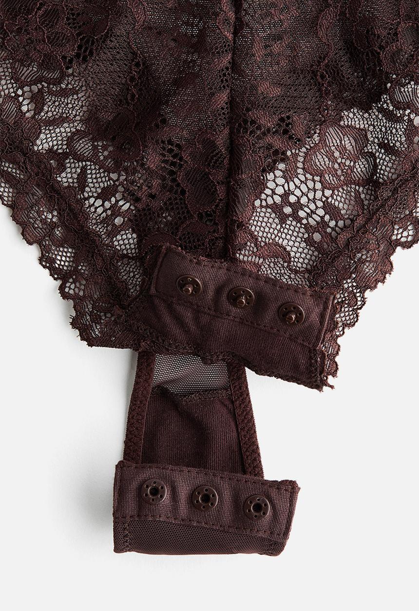 H&M - Lace push-up thong body - dark brown