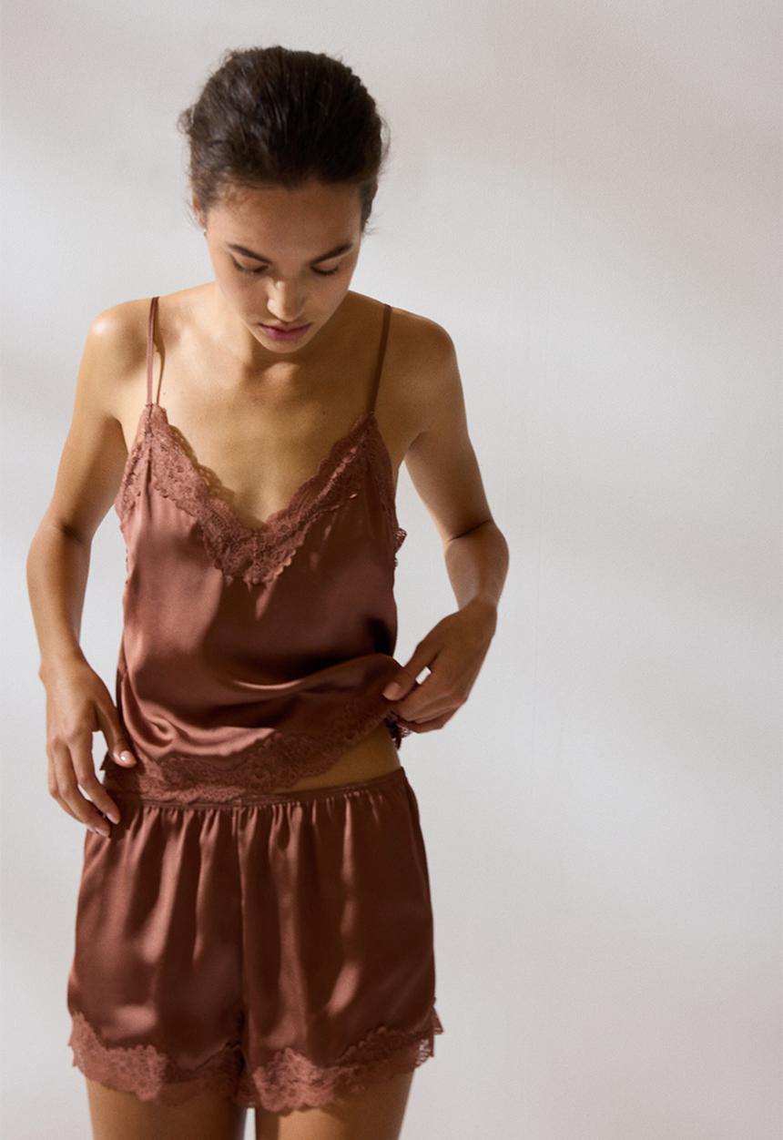 H&M - Lace-trimmed satin pyjamas - dark dusty pink
