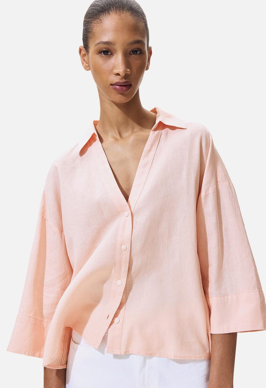 H&M - Linen-blend shirt - light pink