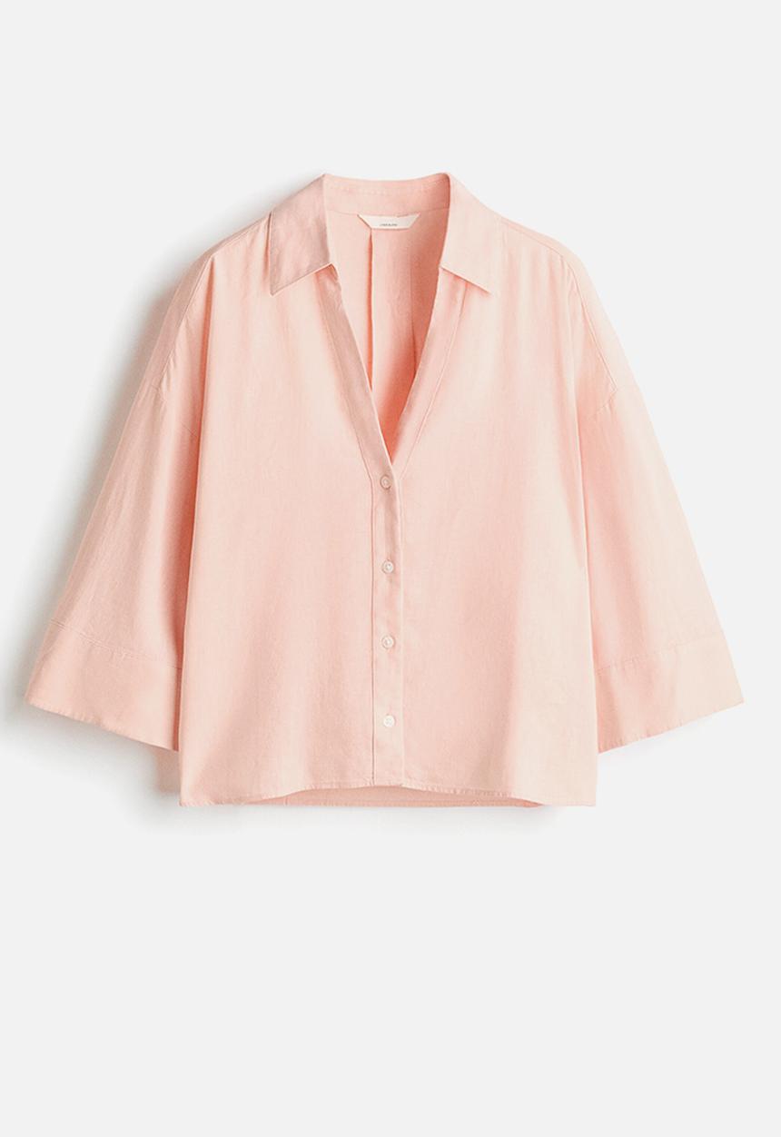 H&M - Linen-blend shirt - light pink
