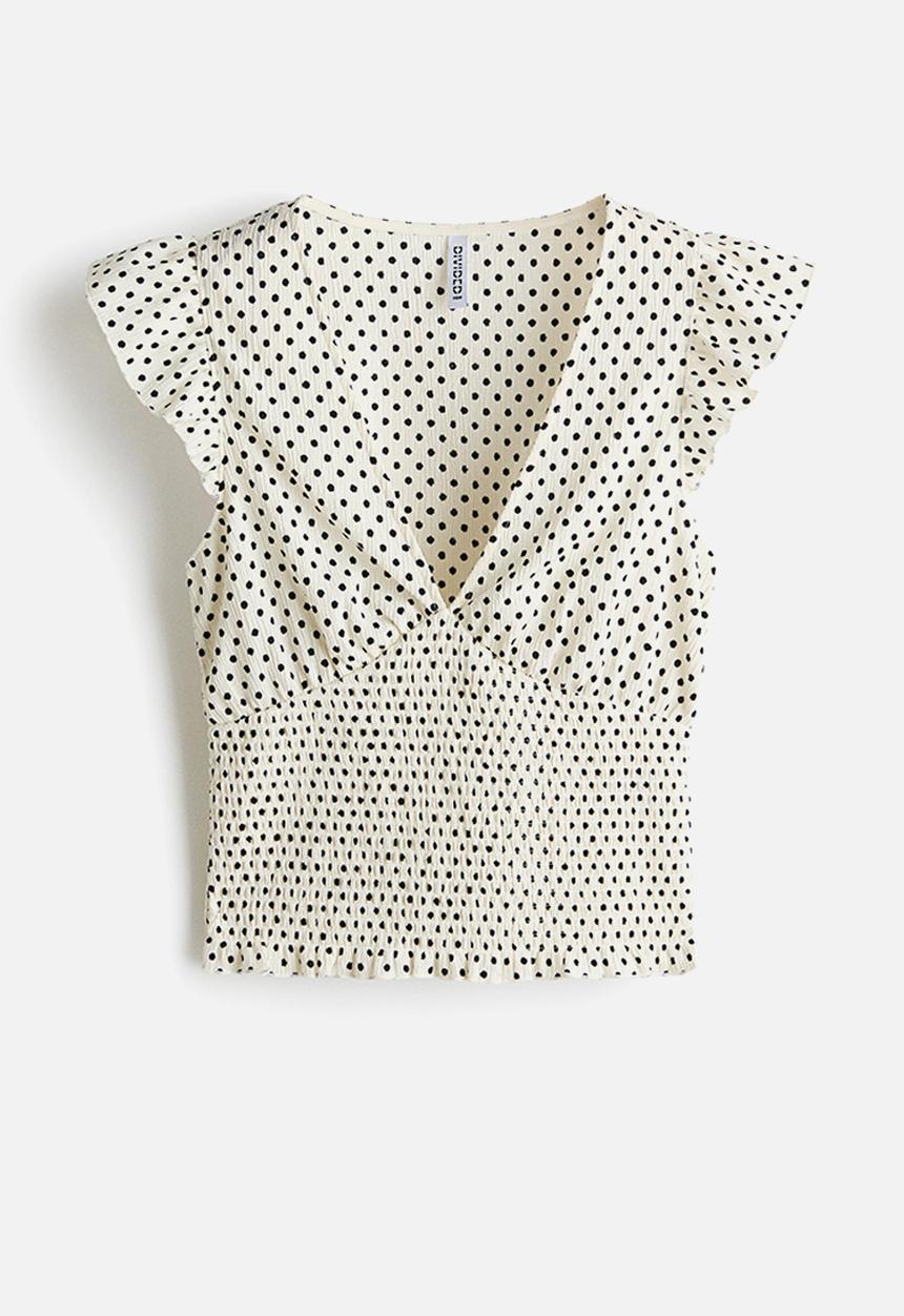 H&M - Textured jersey top - light beige/polka dot