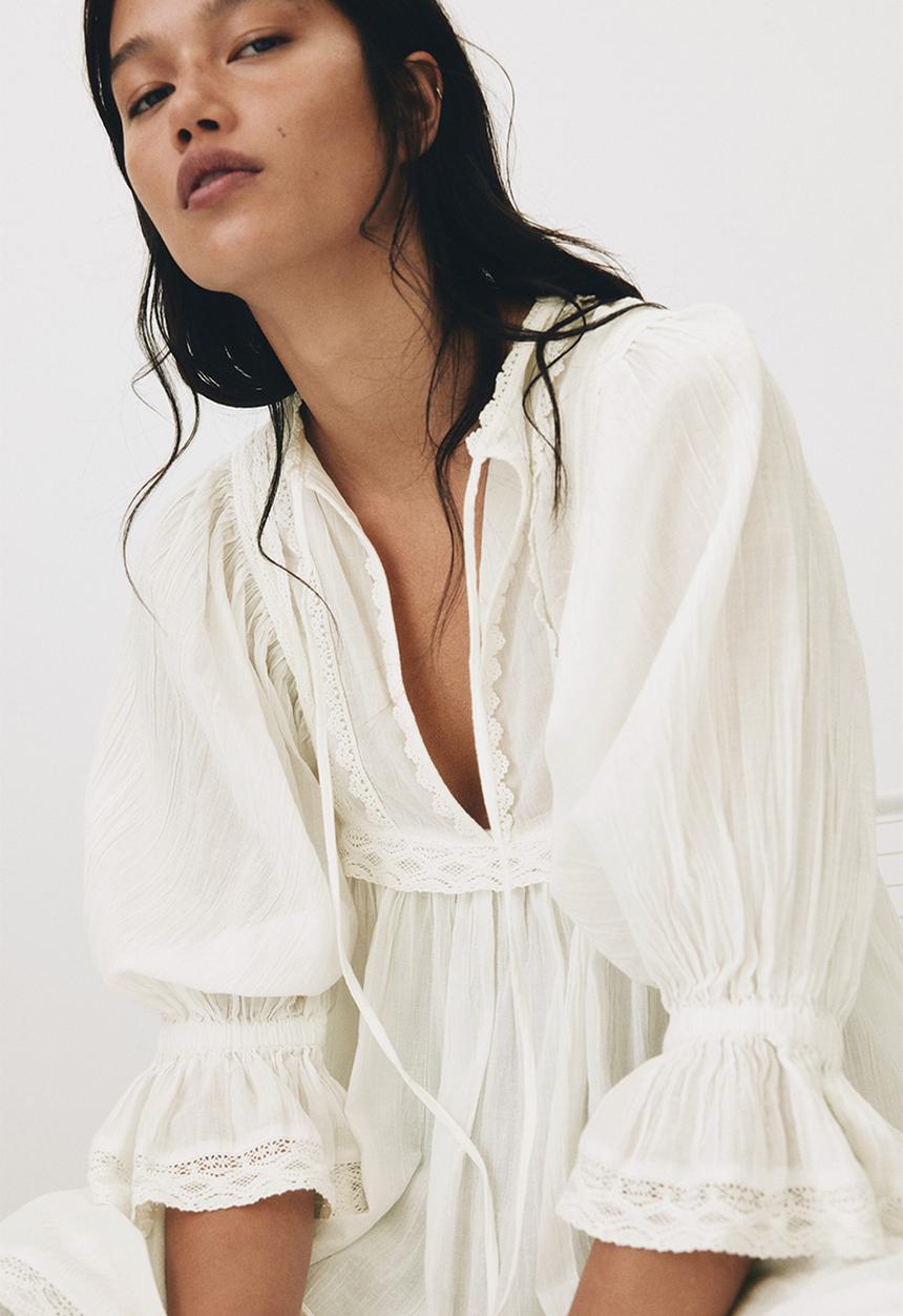 H&M - Lace-trimmed cotton dress - white