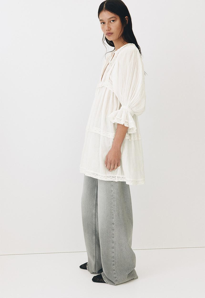 H&M - Lace-trimmed cotton dress - white
