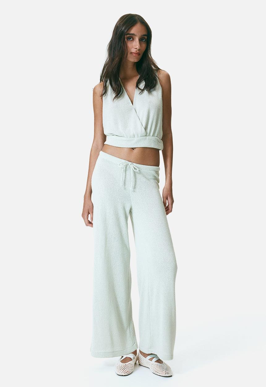 H&M - Knitted drawstring trousers - light dusty green