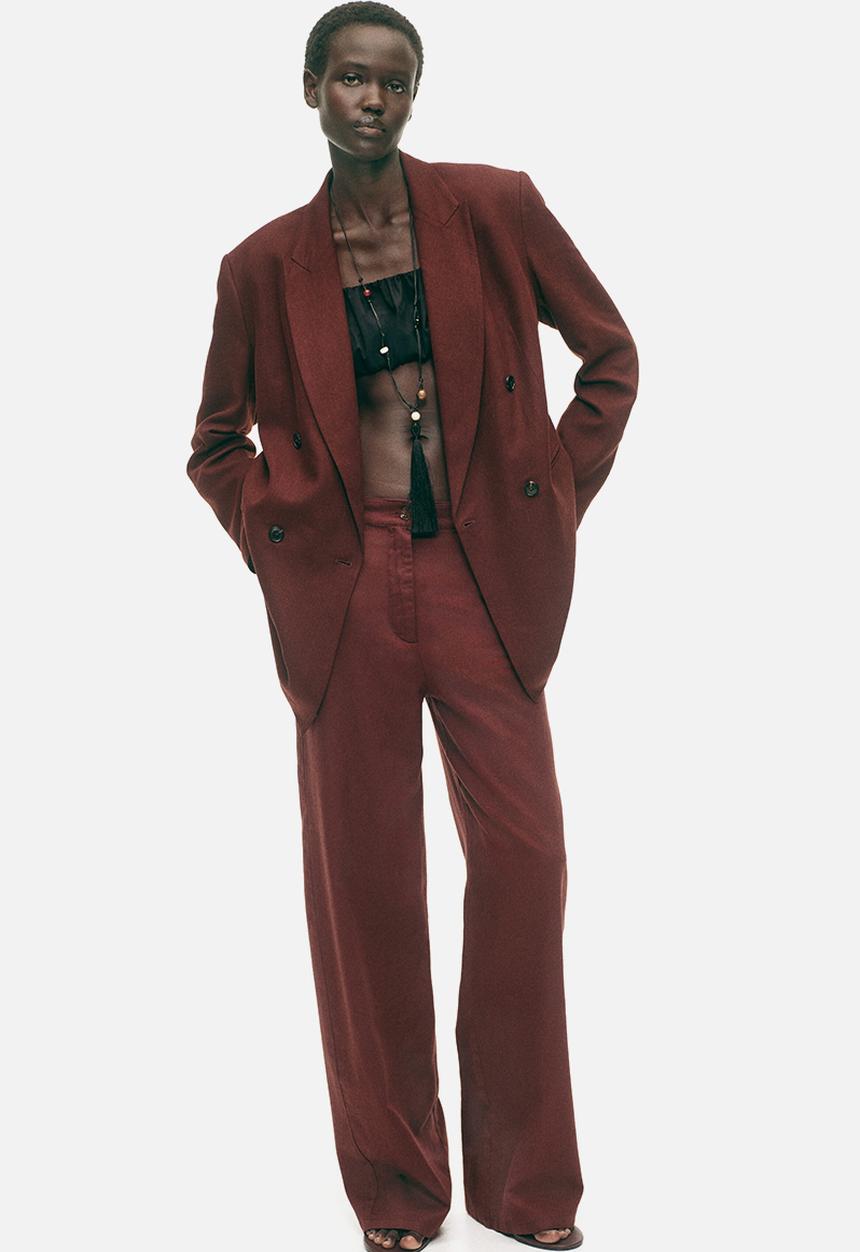 H&M - Linen-blend trousers - dark brown