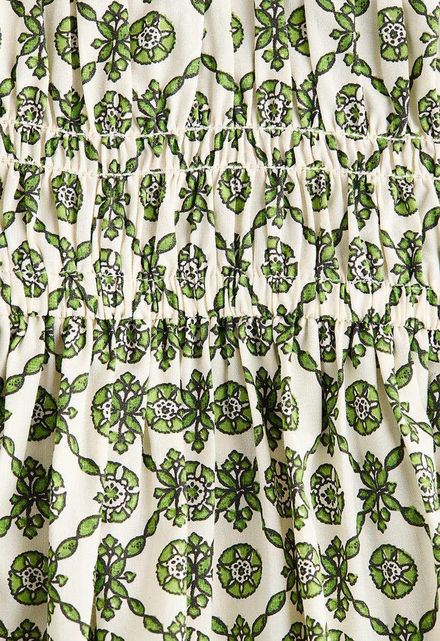 H&M - Flared-skirt cotton dress - green/patterned