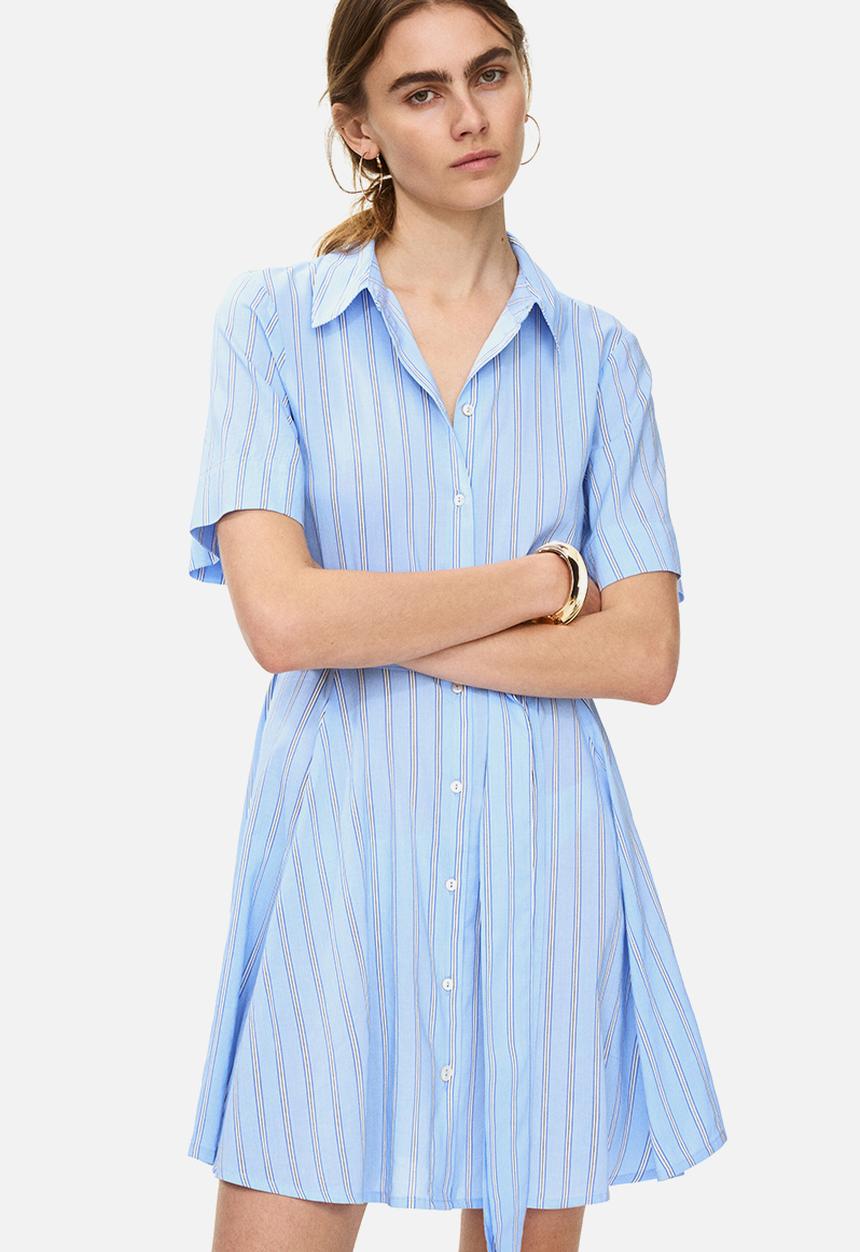 H&M - Tie-belt shirt dress - light blue/striped