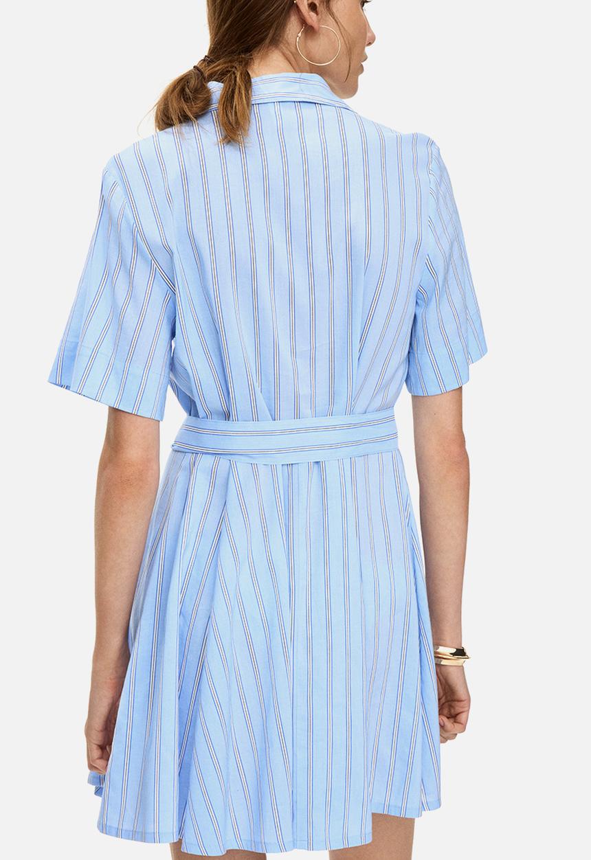 H&M - Tie-belt shirt dress - light blue/striped