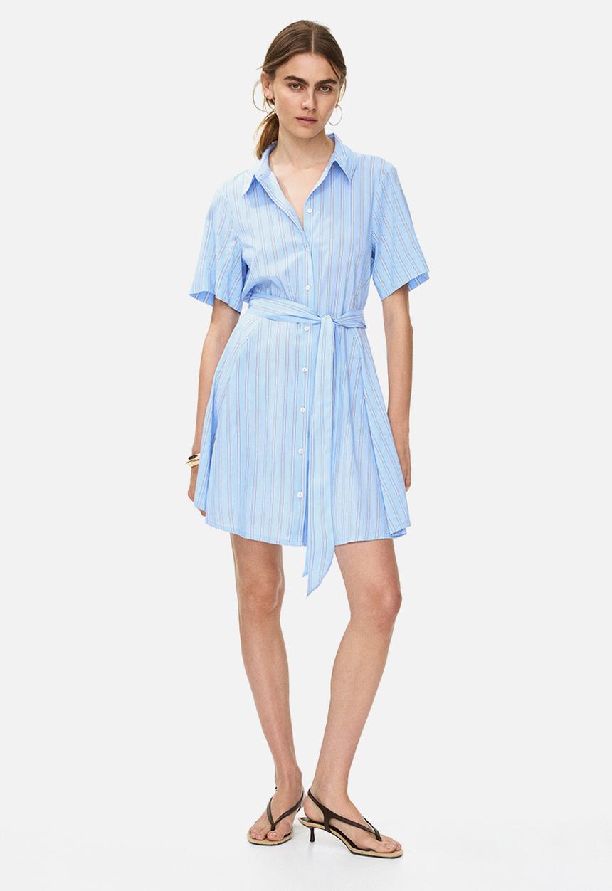 H&M - Tie-belt shirt dress - light blue/striped