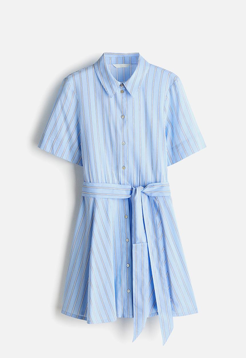 H&M - Tie-belt shirt dress - light blue/striped