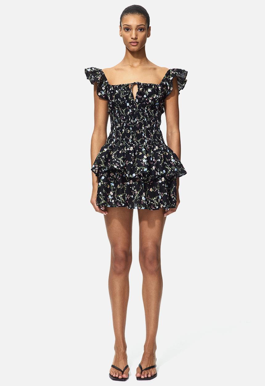 H&M - Smocked-waist dress - black/floral