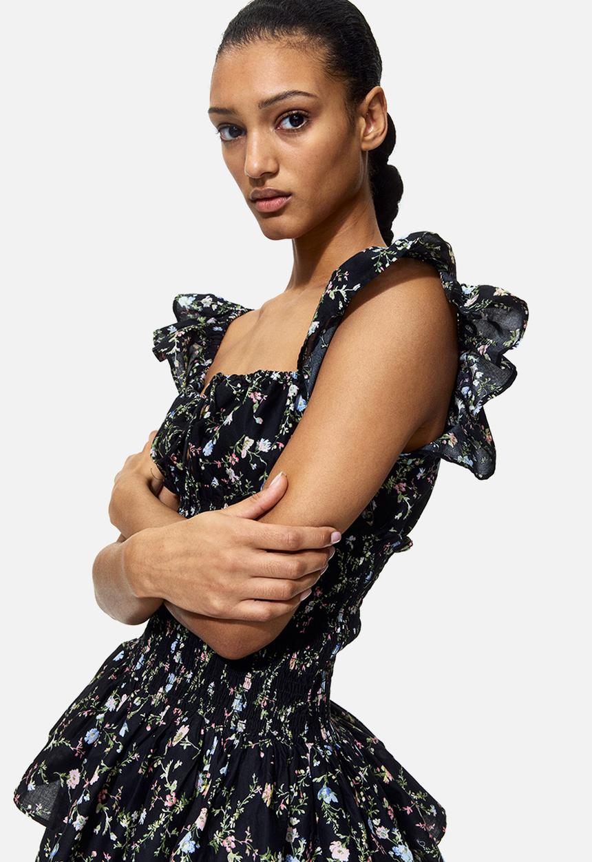 H&M - Smocked-waist dress - black/floral