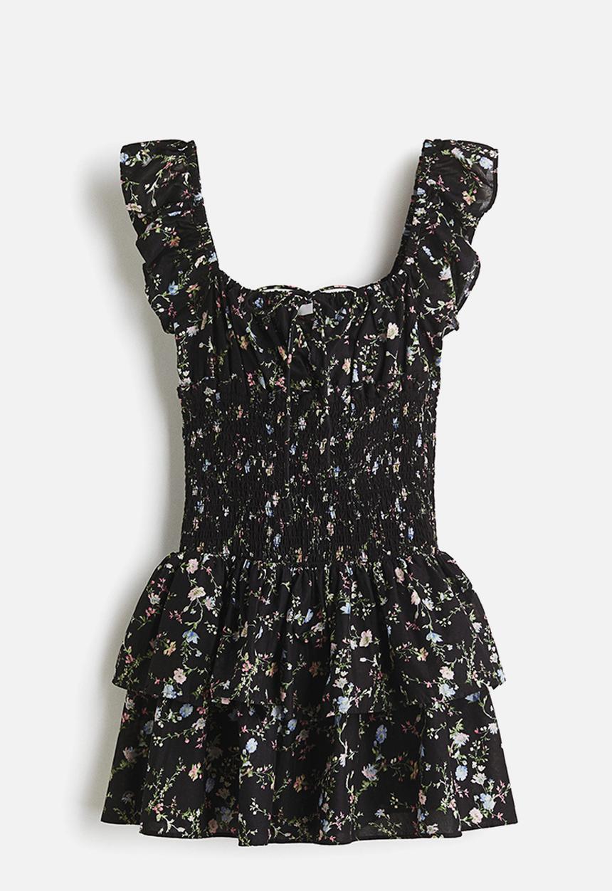 H&M - Smocked-waist dress - black/floral
