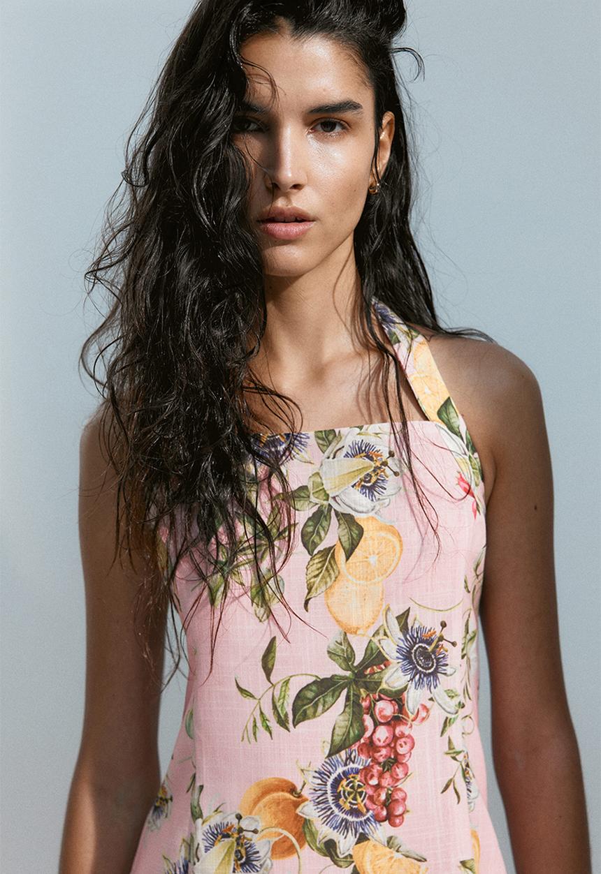 H&M - Halterneck mini dress - light pink/patterned