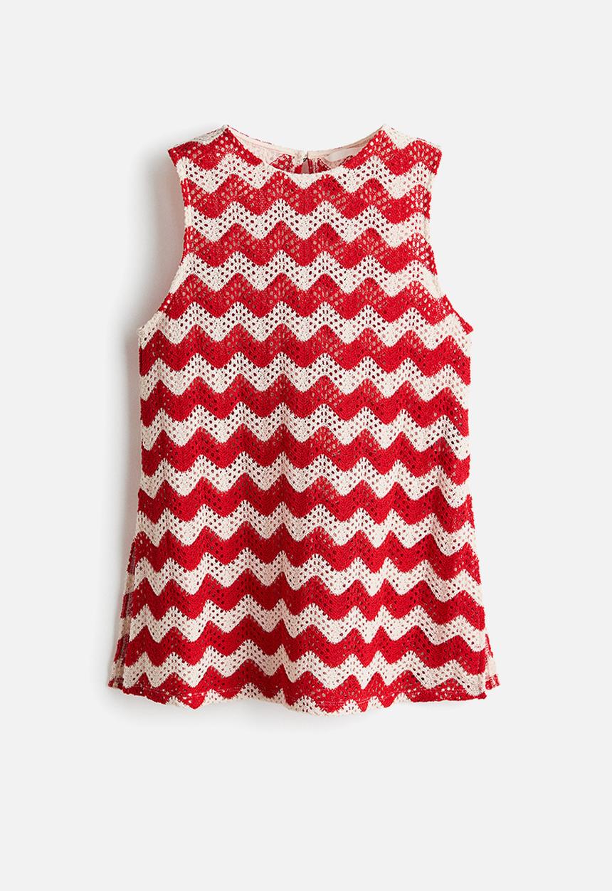H&M - Crochet-look jacquard jersey top - white/red striped