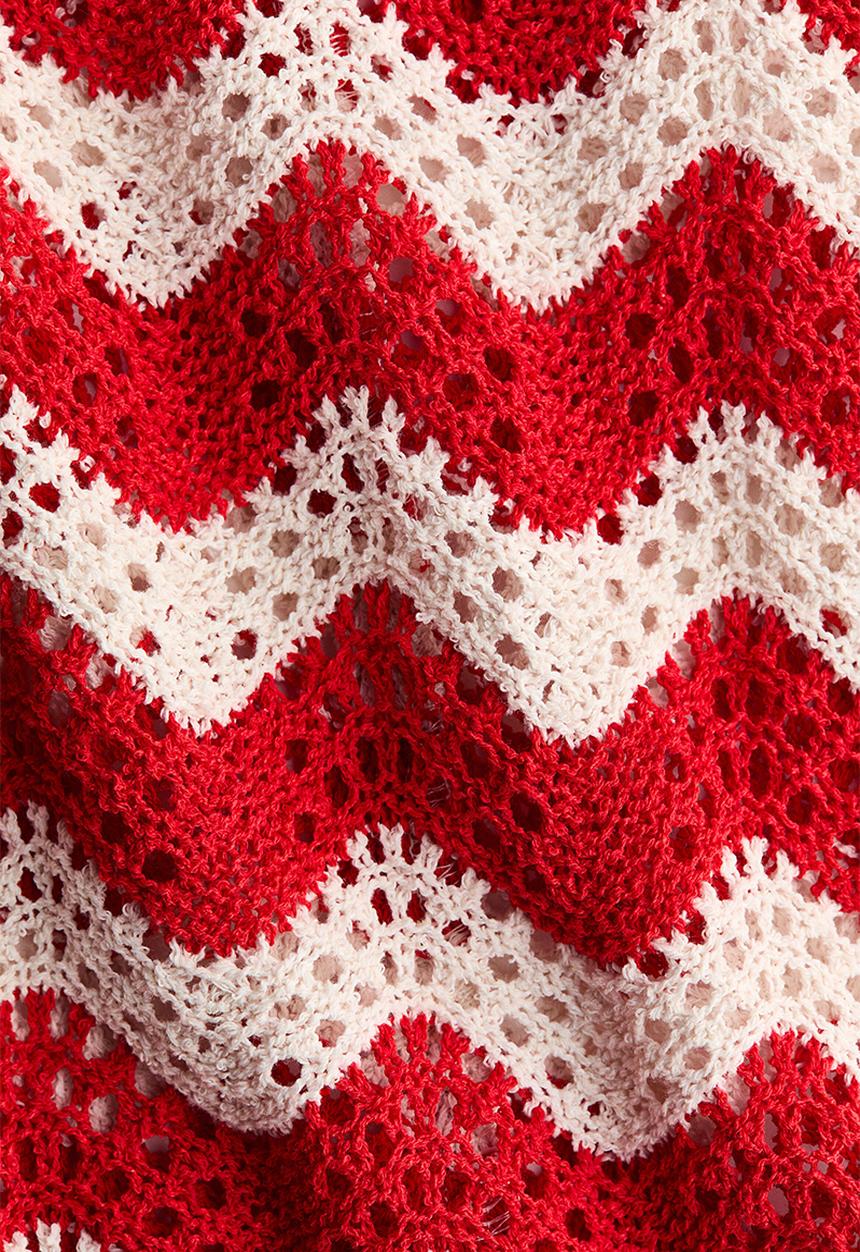H&M - Crochet-look jacquard jersey top - white/red striped