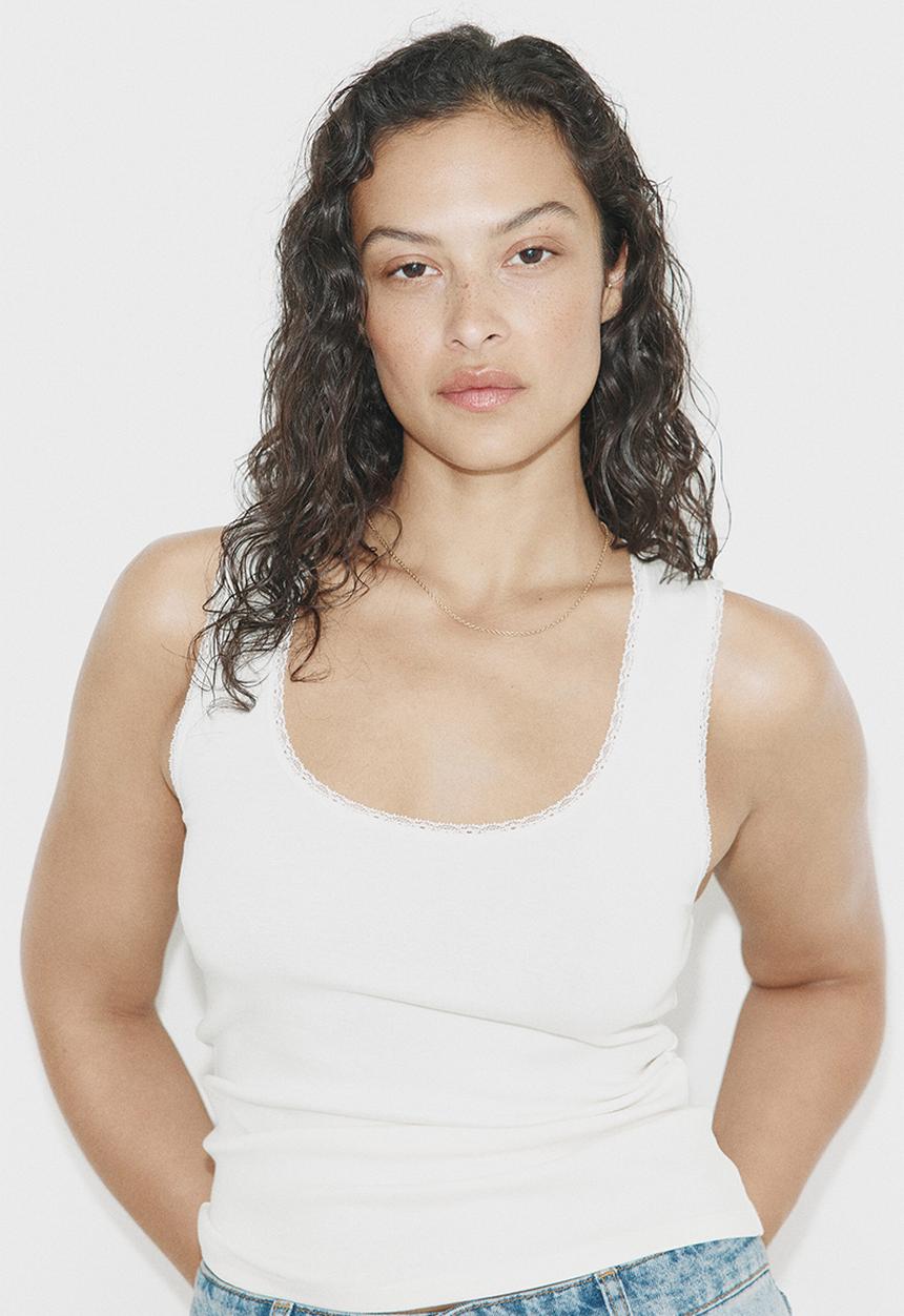 H&M - Lace-trimmed vest top - white