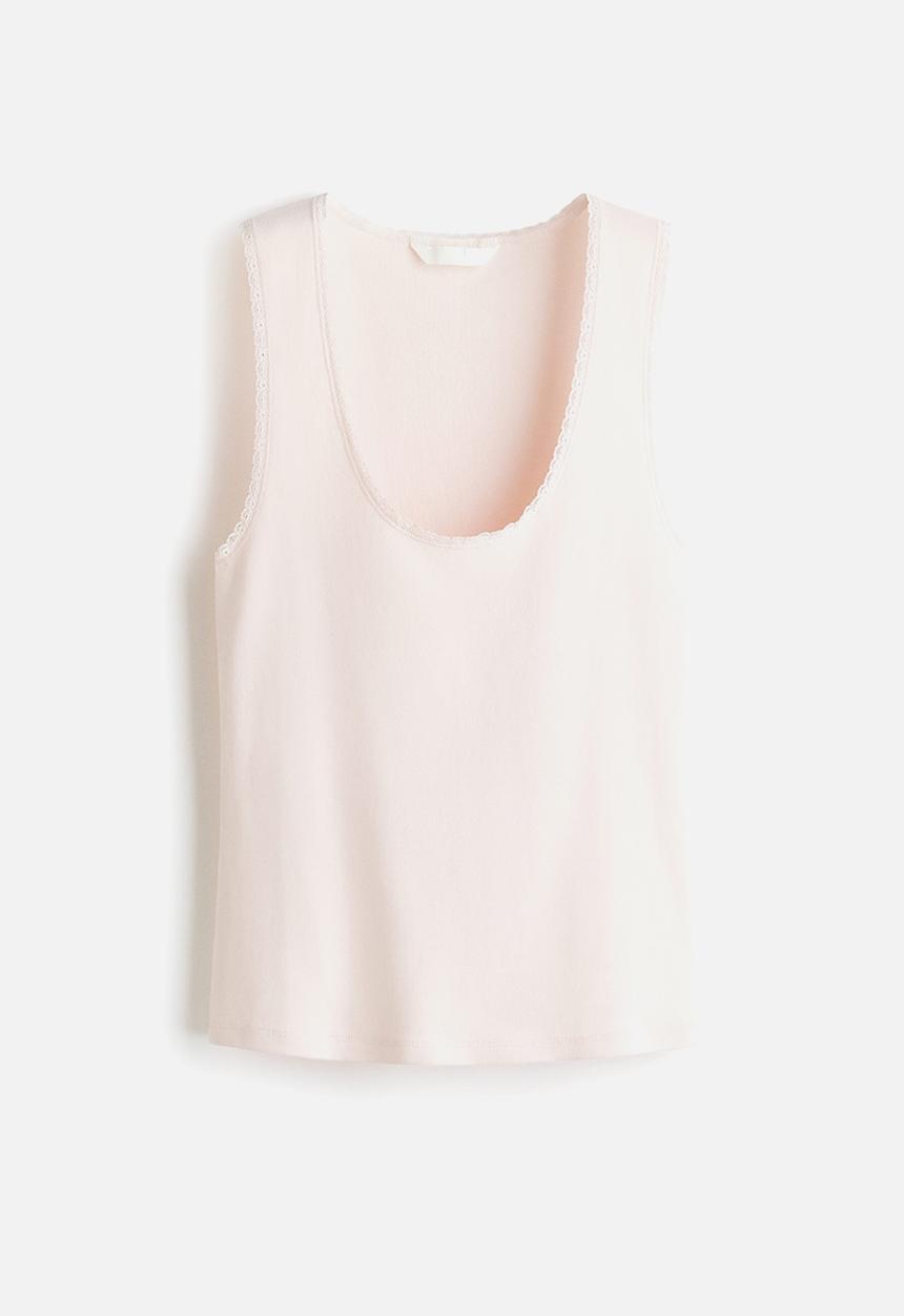 H&M - Lace-trimmed vest top - light pink