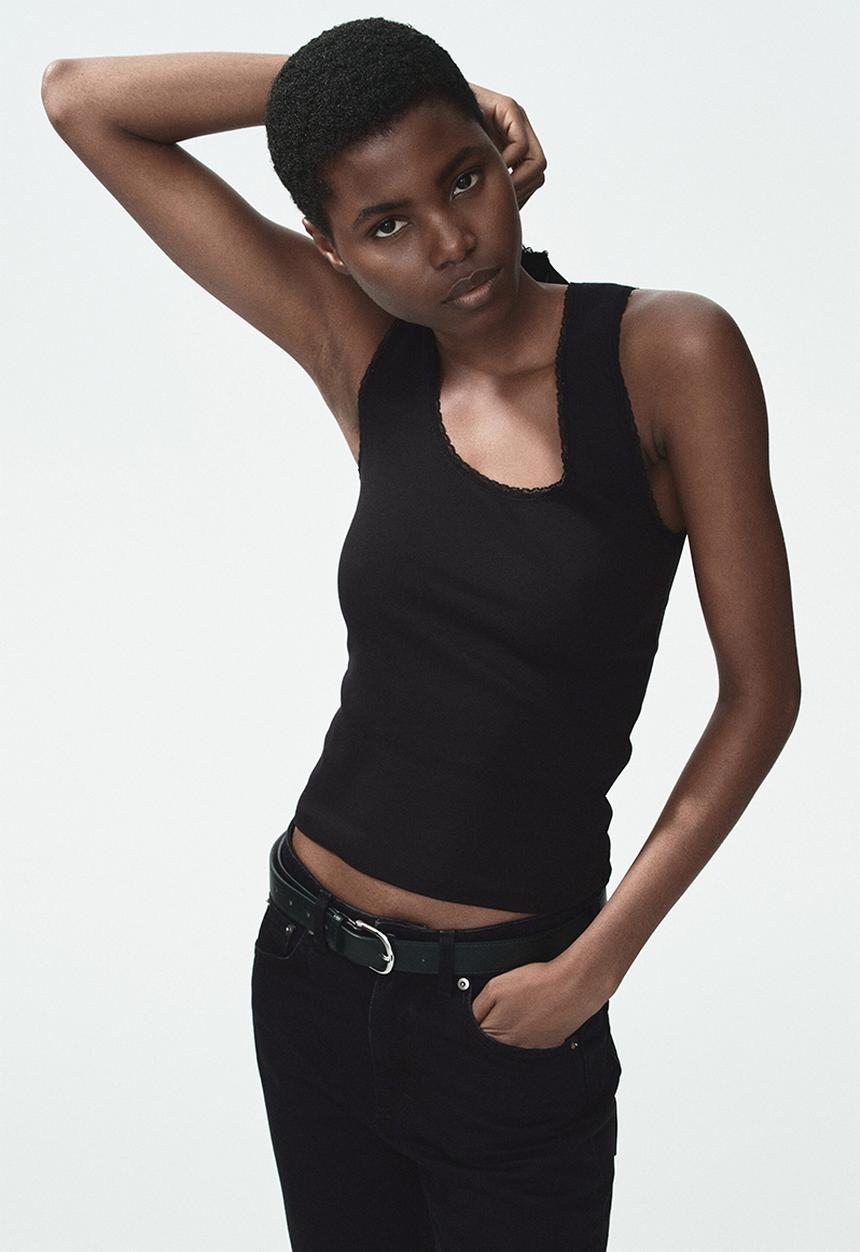 H&M - Lace-trimmed vest top - black