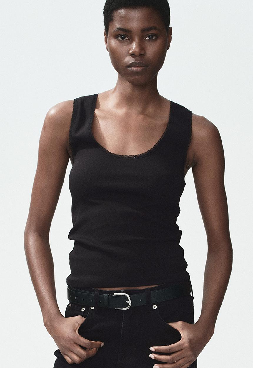 H&M - Lace-trimmed vest top - black