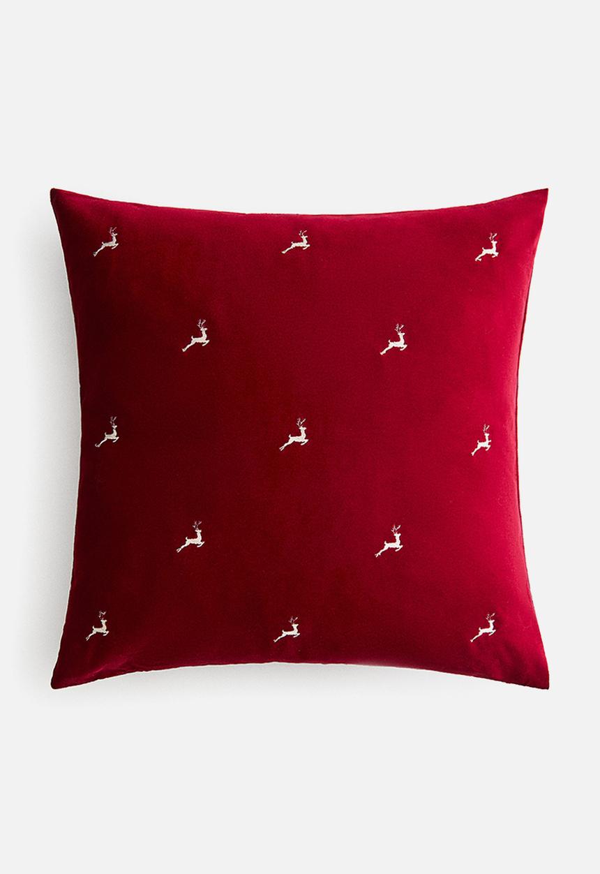 H&M - Embroidery-motif cushion cover - red/reindeer
