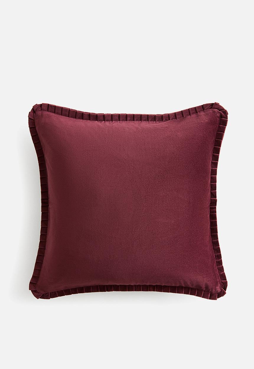 H&M - Pleated velvet cushion cover - dark red