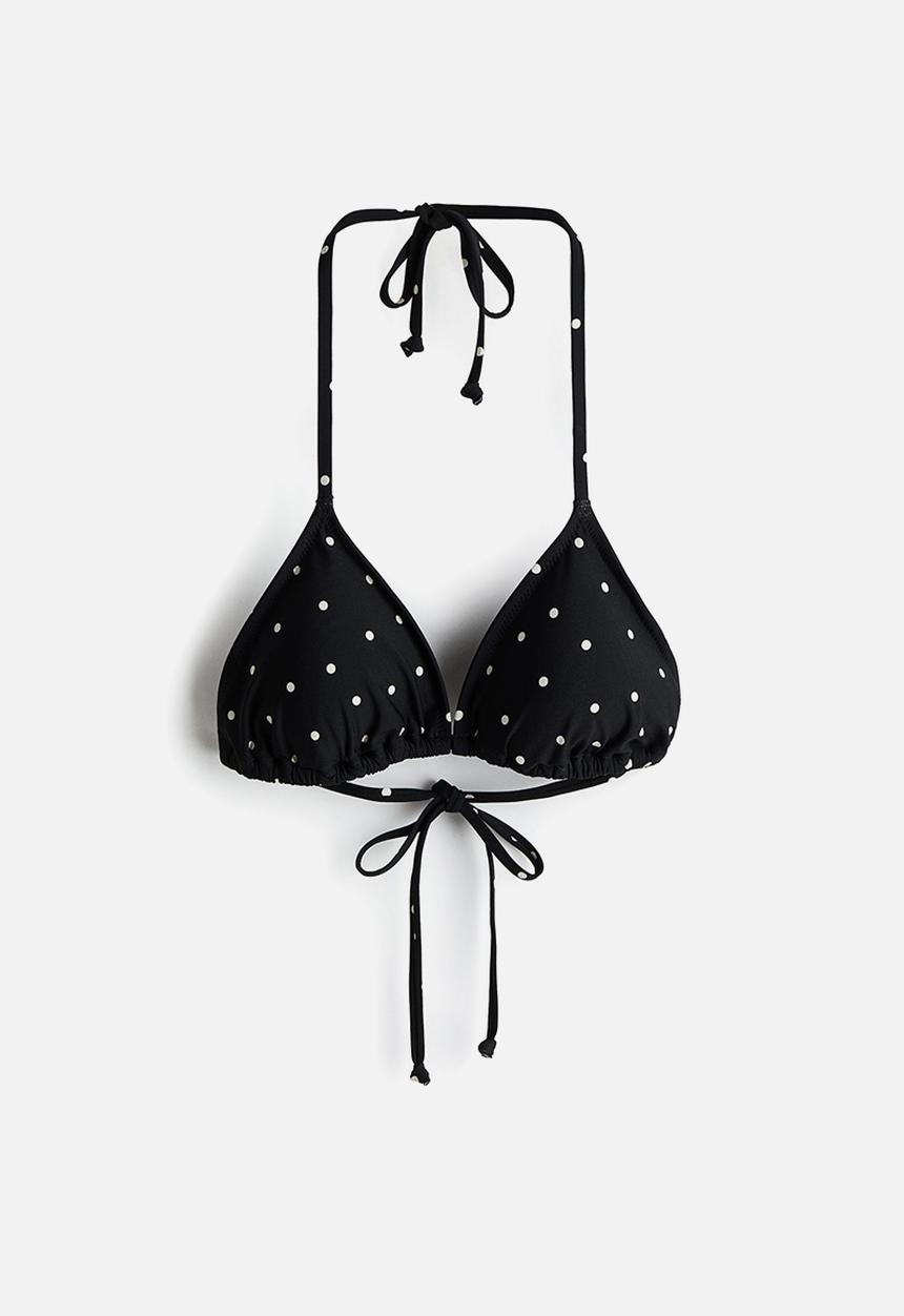 H&M - Padded triangle bikini top - black/polka dot