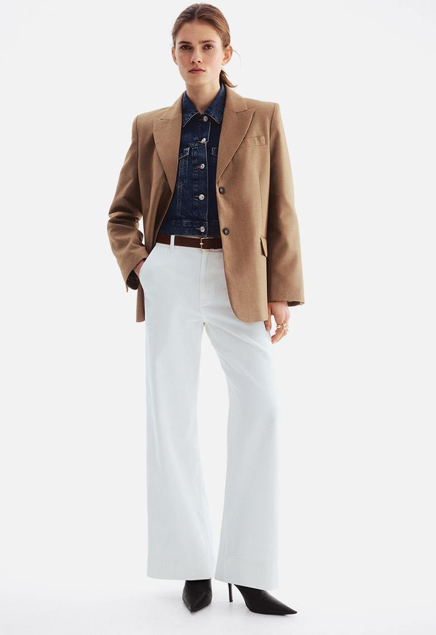 H&M - Wide belted twill trousers - white