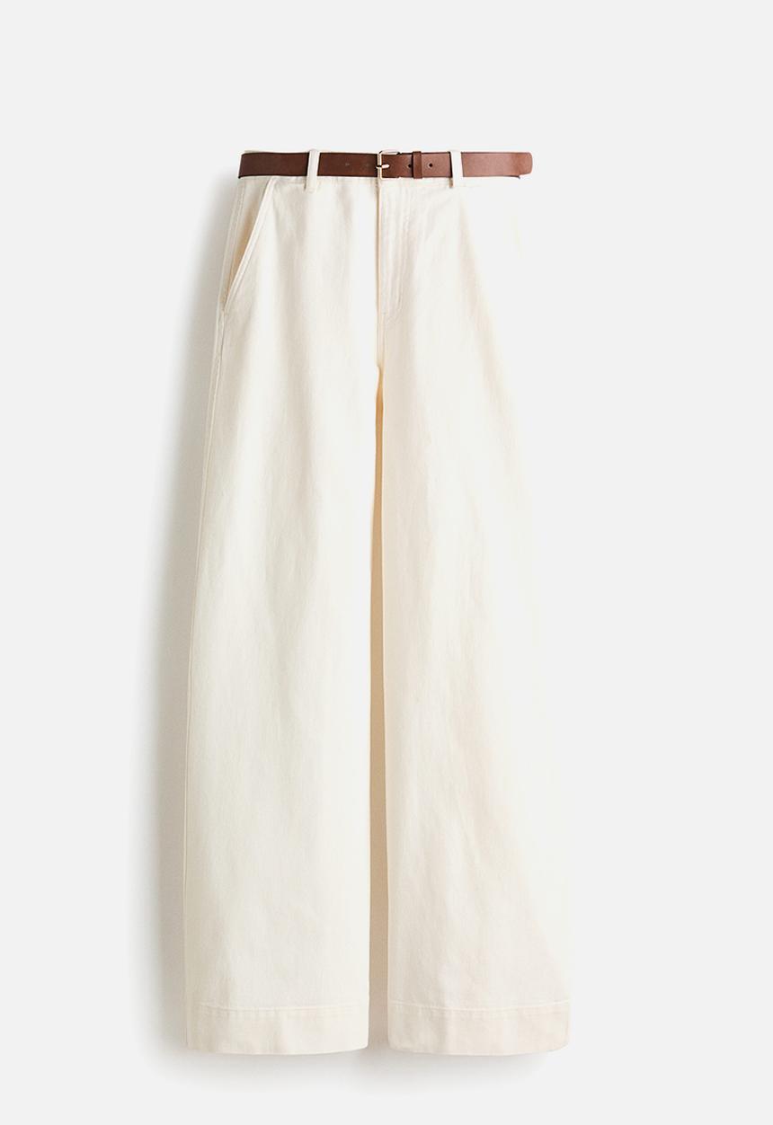 H&M - Wide belted twill trousers - white