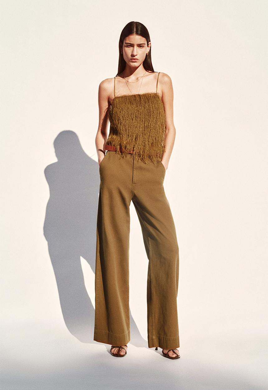 H&M - Wide belted twill trousers - dark khaki green