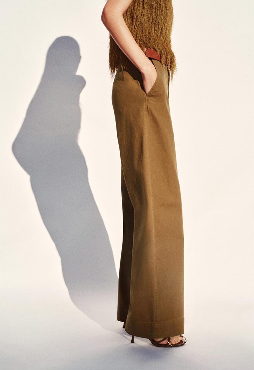 H&M - Wide belted twill trousers - dark khaki green