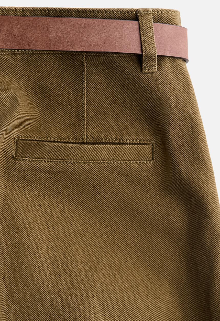 H&M - Wide belted twill trousers - dark khaki green
