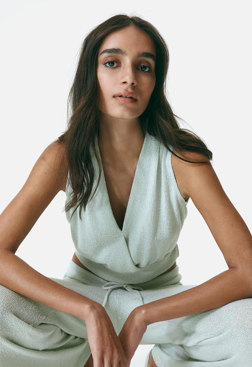 H&M - Knitted wrap top - light dusty green