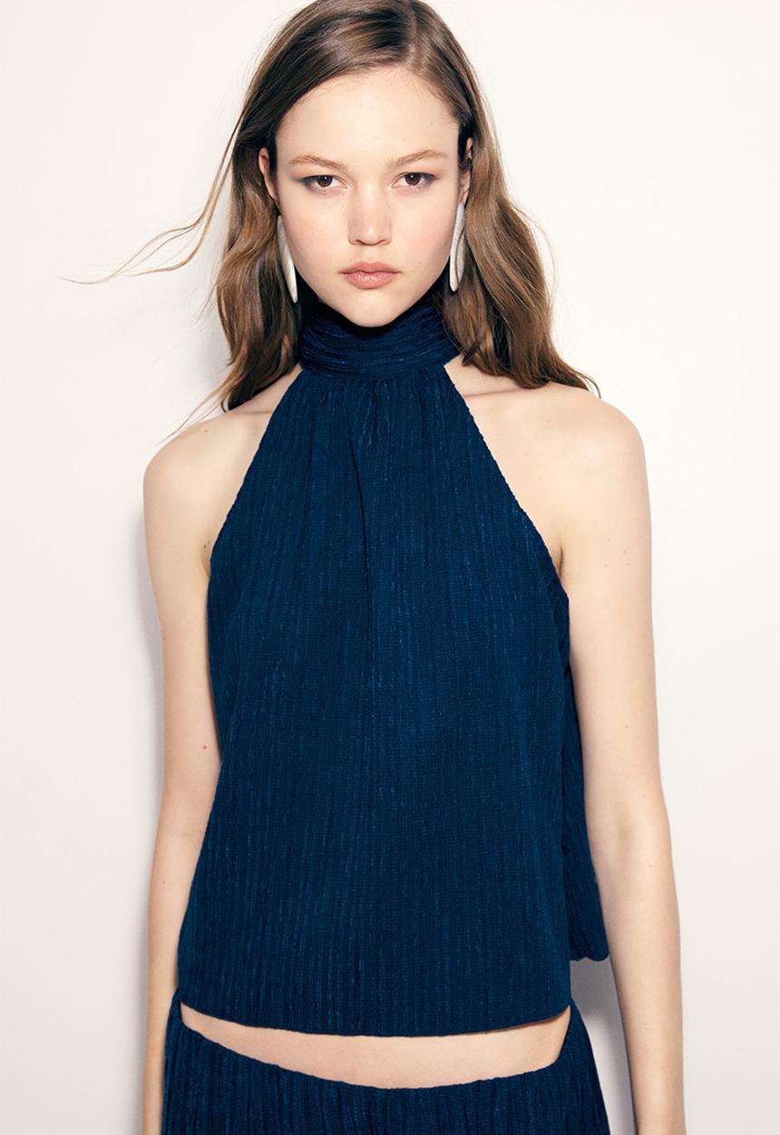 H&M - Textured halterneck top - dark blue