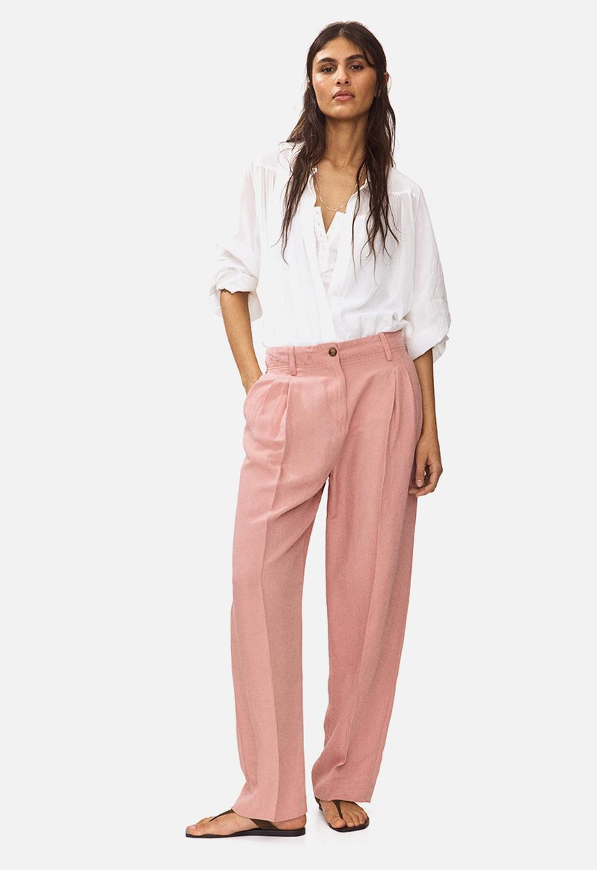 H&M - Tapered linen-blend trousers - dusty pink