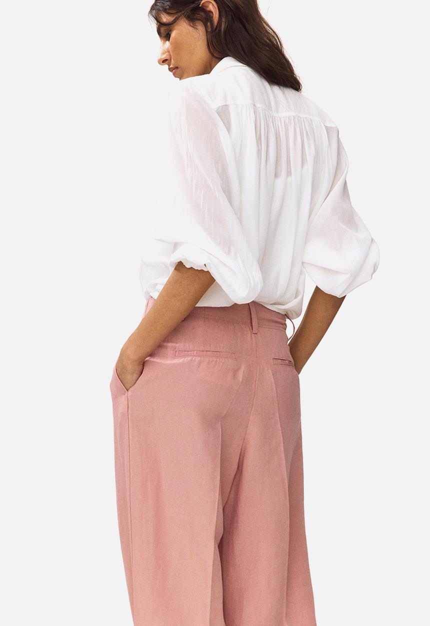 H&M - Tapered linen-blend trousers - dusty pink