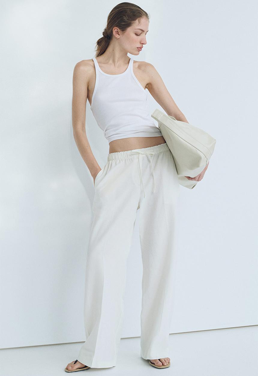H&M - Linen-blend drawstring trousers - white