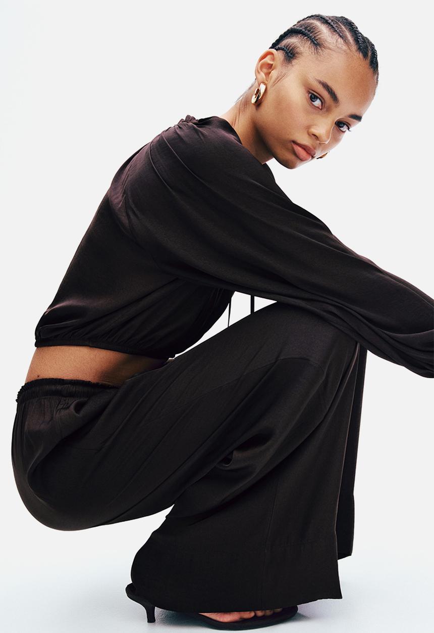 H&M - Wide drawstring trousers - dark brown
