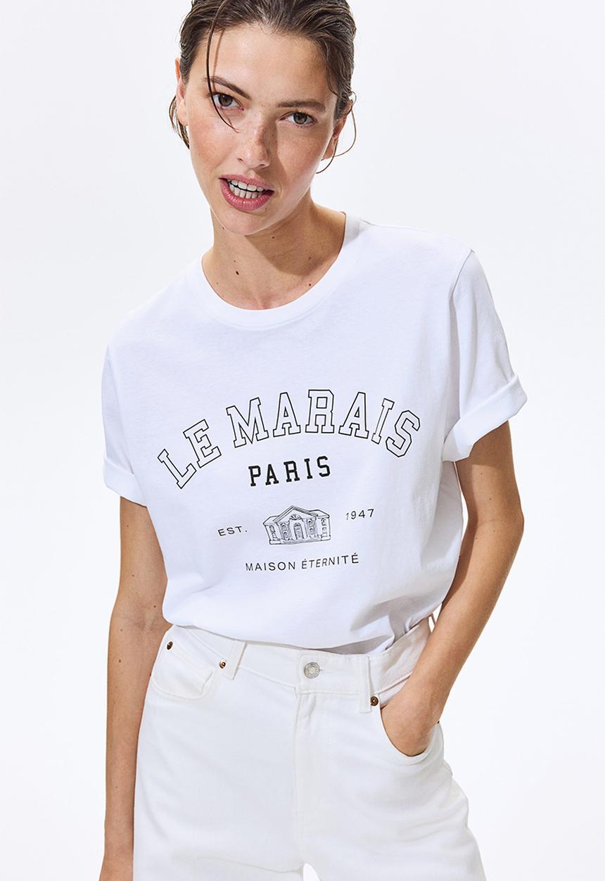 H&M - Printed T-shirt - white/le marais