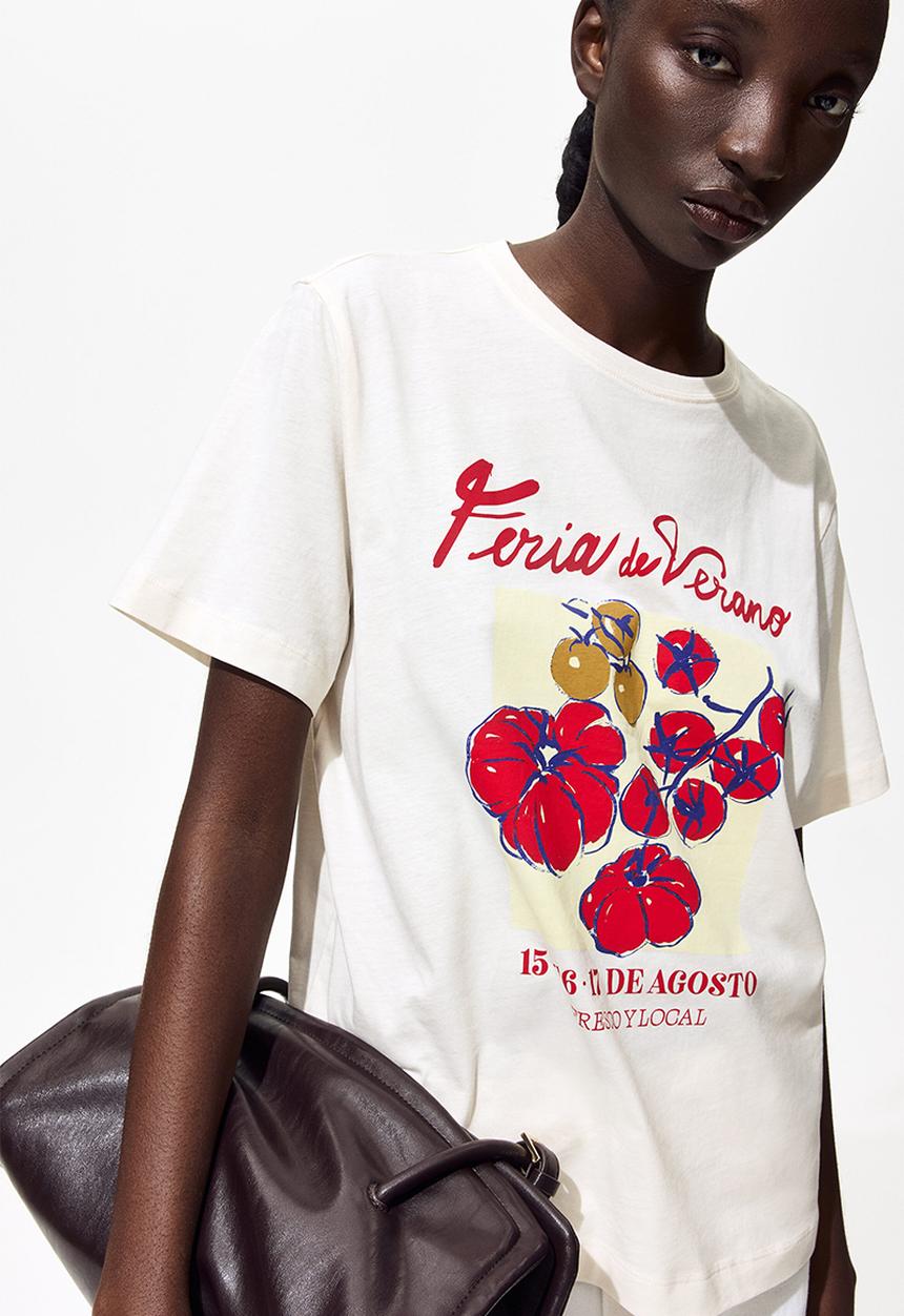 H&M - Printed t-shirt - ivory/feria de verano