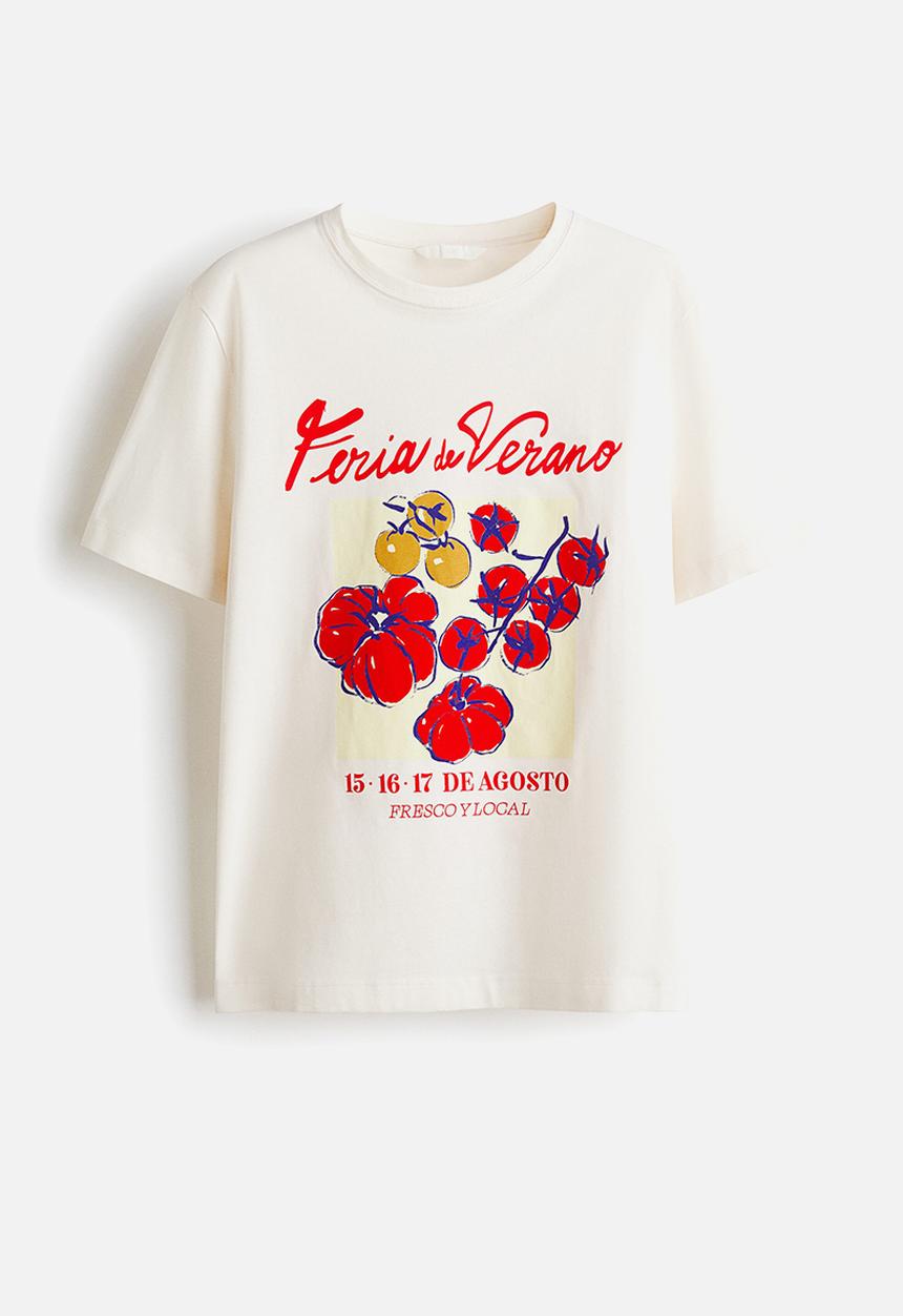 H&M - Printed t-shirt - ivory/feria de verano