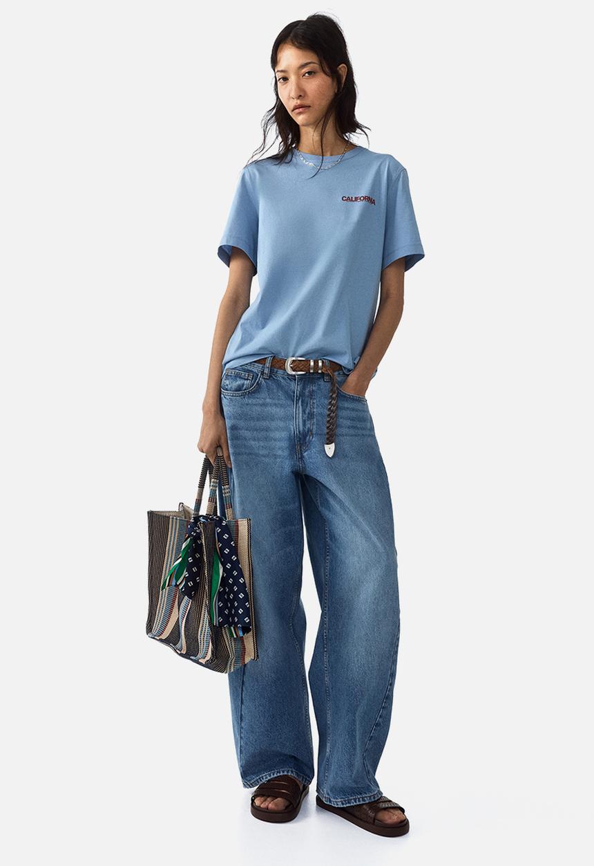 H&M - Printed t-shirt - dusty light blue/california