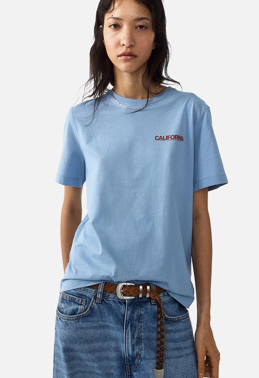 H&M - Printed t-shirt - dusty light blue/california