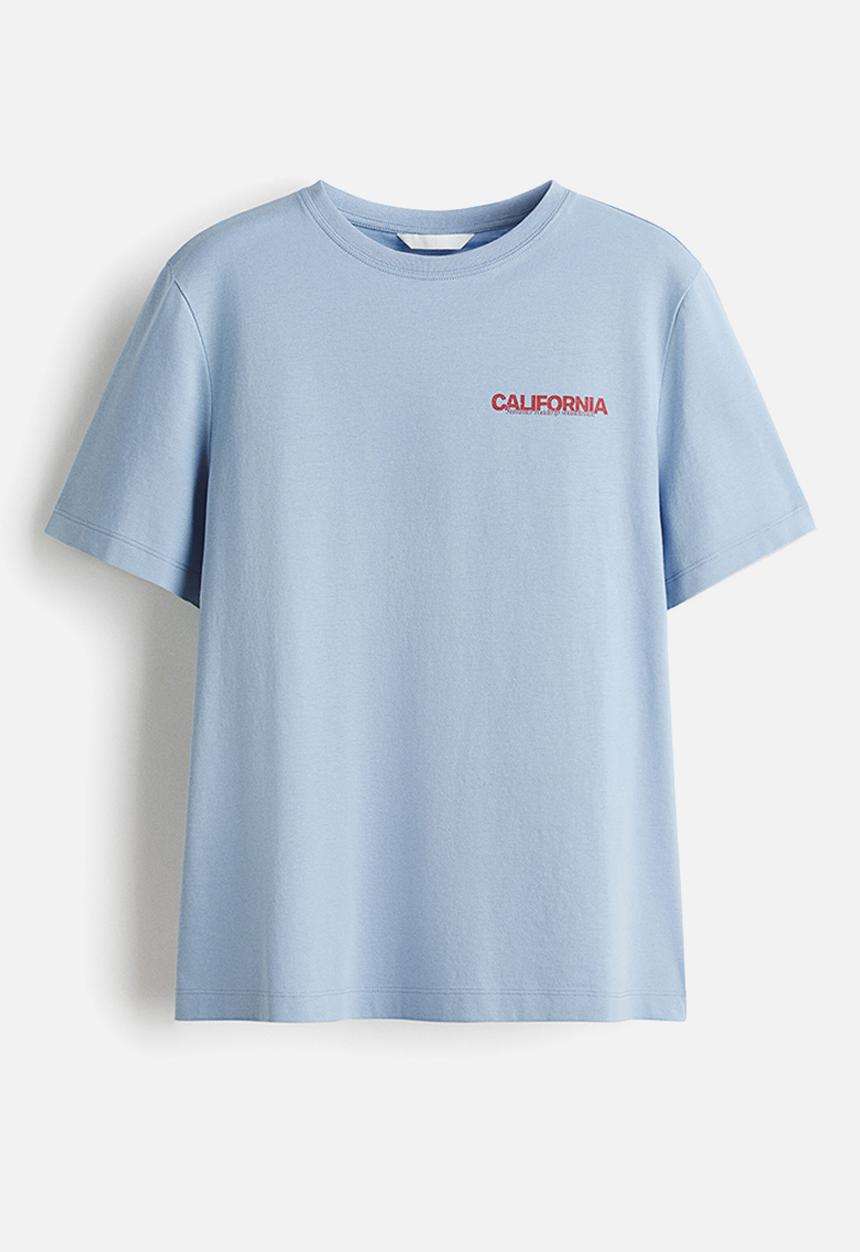 H&M - Printed t-shirt - dusty light blue/california